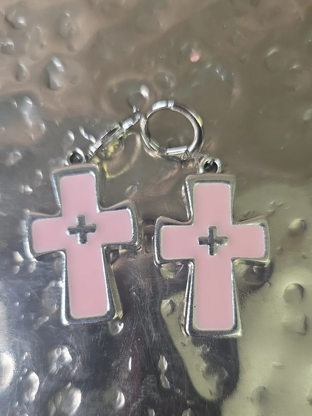 Pink Cross Hoop Dangle Earrings, NWOT